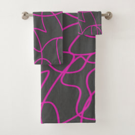 Neon Pink und Grau Line Art Badhandtuch Set