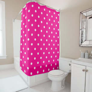 Neon Pink und White Polka Punkte Duschvorhang
