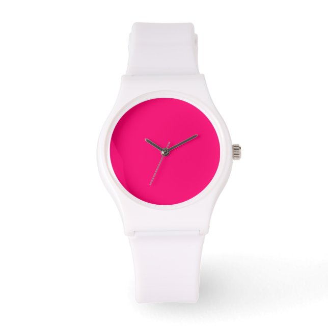 Neon Pink & White Minimalistisch Watch - Anpassbar Armbanduhr (Vorderseite)