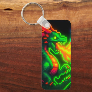 Neon Pixel Dragon - Retro Arcade Flame Design Schlüsselanhänger