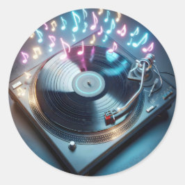 Neon-Plattenspieler mit Vinyl-Schallplatte Runder Aufkleber