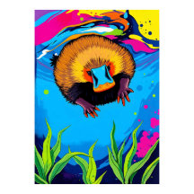 Neon Platypus Underwater Splash - Farbenfrohe Auss