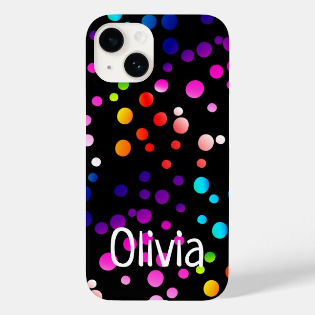 Neon Polka Dots mit Namen Case-Mate iPhone 14 Hülle (Rückseite)