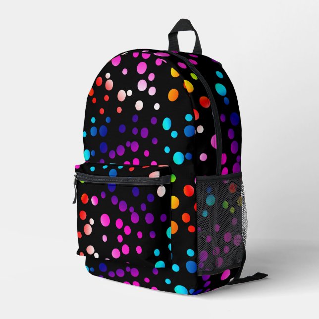 Neon Polka Dotson Black Bedruckter Rucksack (Rückseitige Ecke Rechts)