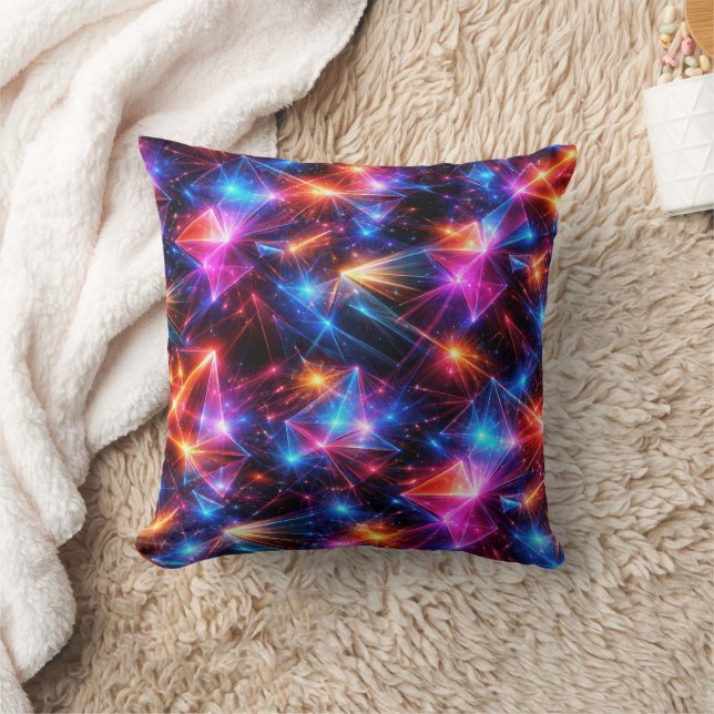 Neon-Polygon-Abstrakt mit Explosionen Kissen (Decke)