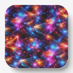 Neon-Polygon-Abstrakt mit Explosionen Pappteller