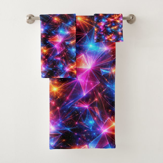 Neon-Polygon-Abstraktion mit Explosionen Badhandtuch Set (Insitu)