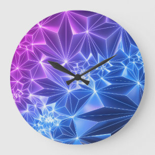 Neon Polygonal: Pink Blue 3D. Große Wanduhr