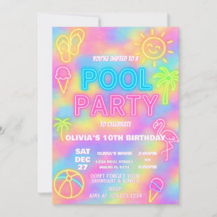 Neon Pool Anniversaire Fête Invitation