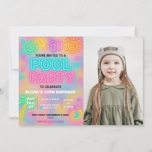 Neon Pool Party Einladung für Kinder und Jugendlic