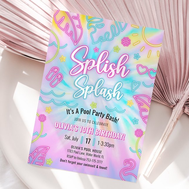 Neon Pool Party Einladung, Sommer tropisches Licht Einladung (Neon Tropical Pool Party Invitation)