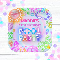 Neon Pool Party Geburtstagspapier-Teller