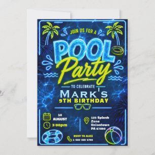 Neon-Poolparty-Jungen-Geburtstag Einladung