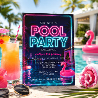 Neon-Poolparty, Sommer-Schwimmbadparty Einladung