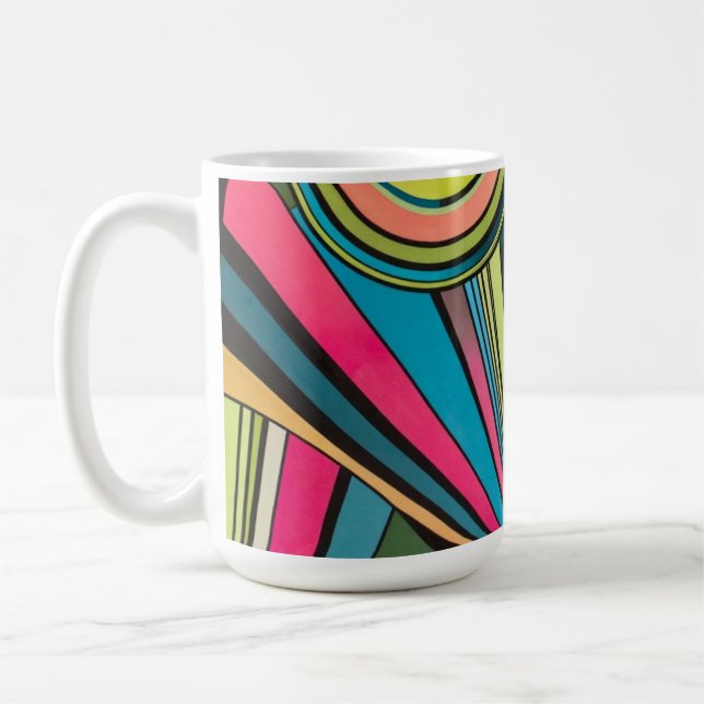 Neon Pop Art Deco: Electric Geometric Radio Waves  Kaffeetasse (Links)