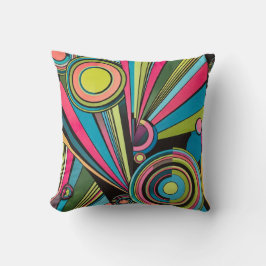 Neon Pop Art Deco: Electric Geometric Radio Waves  Kissen
