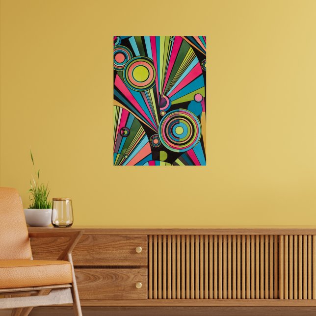 Neon Pop Art Deco: Electric Geometric Radio Waves  Poster (Wohnzimmer 2)