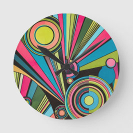 Neon Pop Art Deco: Electric Geometric Radio Waves  Runde Wanduhr