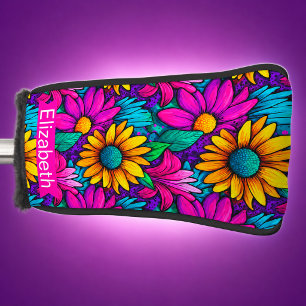 Neon Pop Art Gänseblümchen-Blume Personalisiert Golf Headcover