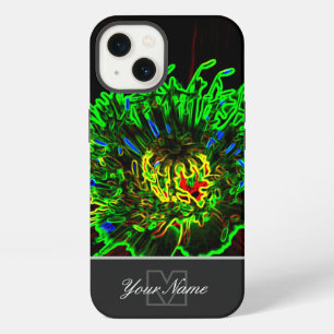 Neon-Pop-Art grüne Blütenmakro mit Monogramm! iPhone Hülle