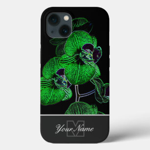 Neon-Pop-Art grüne Orchideenblüte mit Monogram! Case-Mate iPhone Hülle