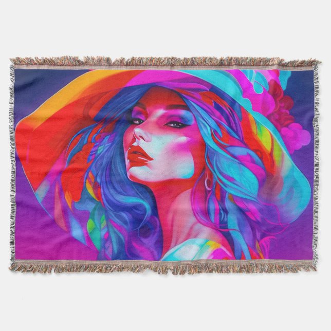 Neon Pop Art Portrait Decke (Vorderseite)