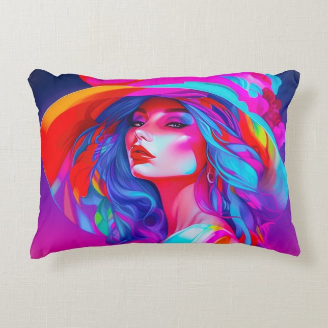 Neon Pop Art Portrait Dekokissen (Vorderseite)