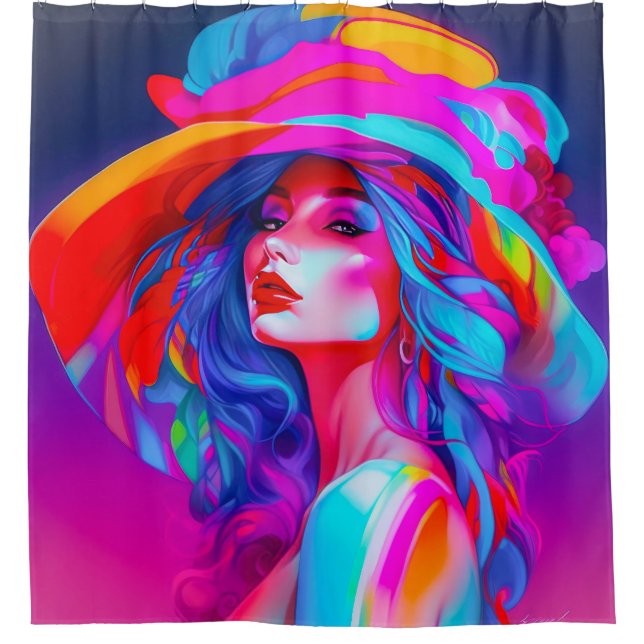 Neon Pop Art Portrait Duschvorhang (Vorderseite)