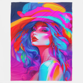 Neon Pop Art Portrait Fleecedecke