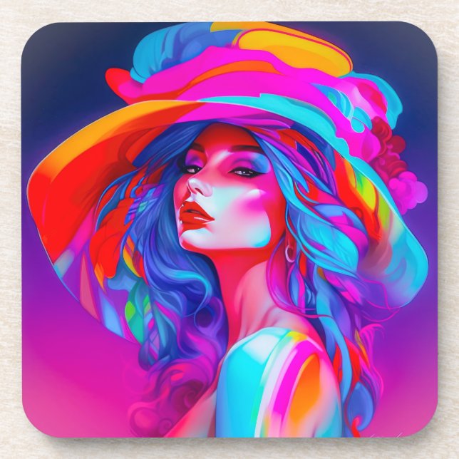 Neon Pop Art Portrait Getränkeuntersetzer (Vorderseite)