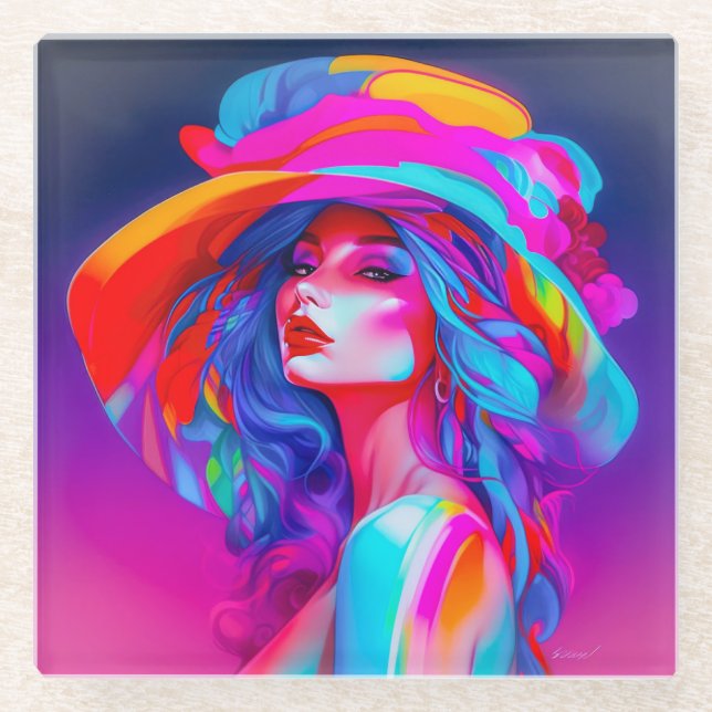 Neon Pop Art Portrait Glasuntersetzer (Vorderseite)