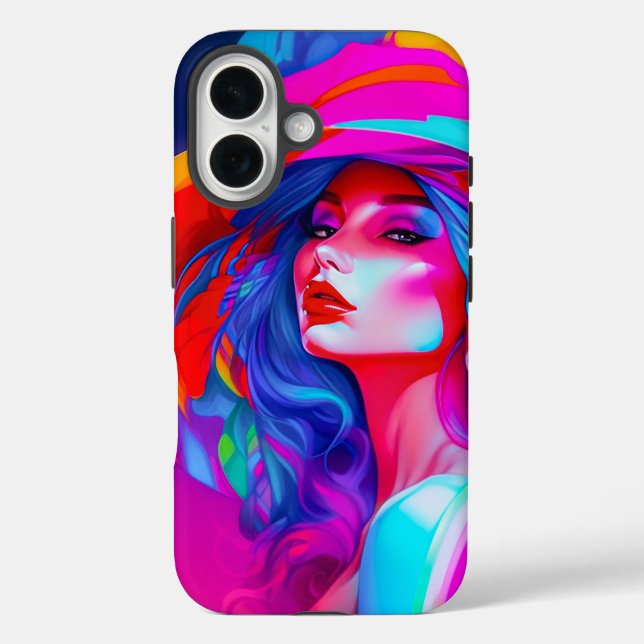 Neon Pop Art Portrait iPhone 16 Hülle (Rückseite)