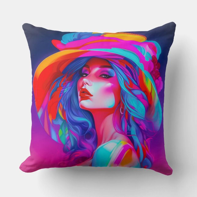 Neon Pop Art Portrait Kissen (Vorderseite)