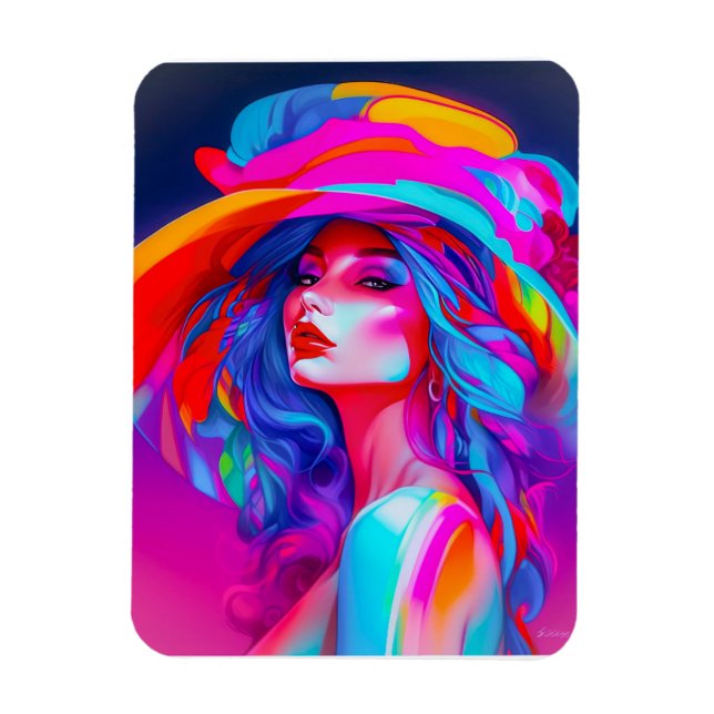 Neon Pop Art Portrait Magnet (Vertikal)