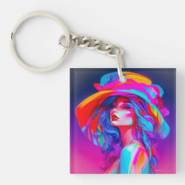 Neon Pop Art Portrait Schlüsselanhänger