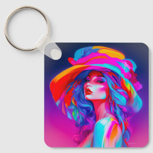 Neon Pop Art Portrait Schlüsselanhänger