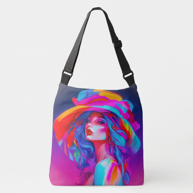 Neon Pop Art Portrait Tragetaschen Mit Langen Trägern (Vorderseite)