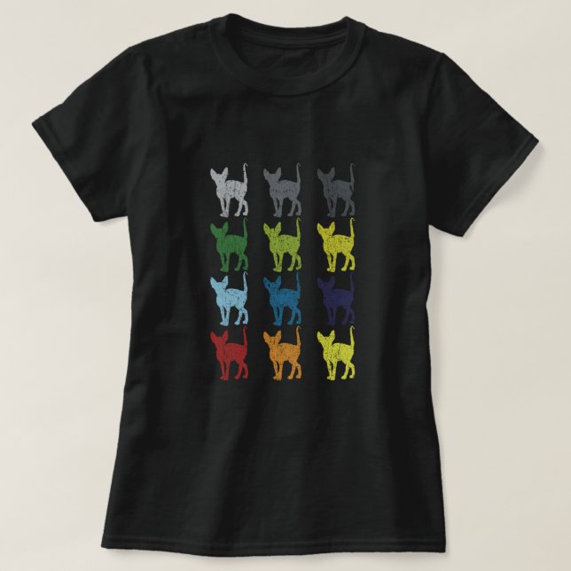 Neon Pop Art Retro Sphynx Cat Pet Geschenk T-Shirt (Design vorne)