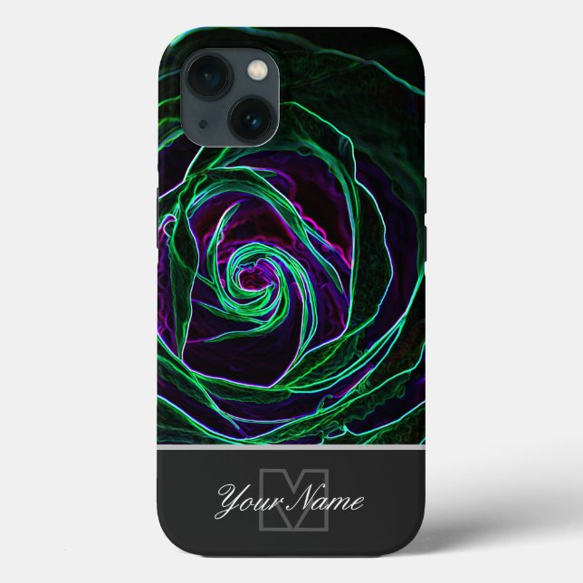 Neon-Pop-Art Rose blüht mit Monogram! Case-Mate iPhone Hülle (Rückseite)
