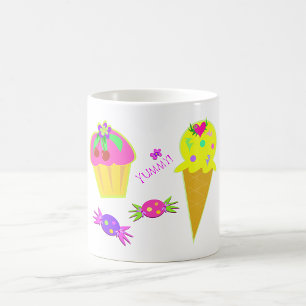 Neon Pop Art Süße Leckerlis Cupcake und Eiscreme Kaffeetasse