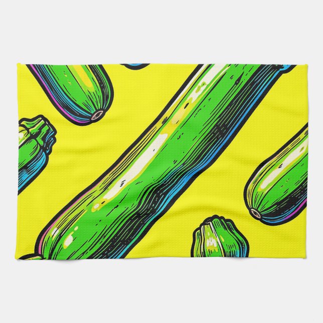 Neon-Pop-Art-Zucchini-Muster Geschirrtuch (Horizontal)