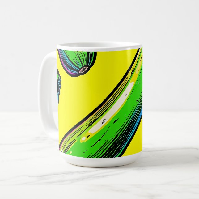 Neon-Pop-Art-Zucchini-Muster Kaffeetasse (Vorderseite Links)