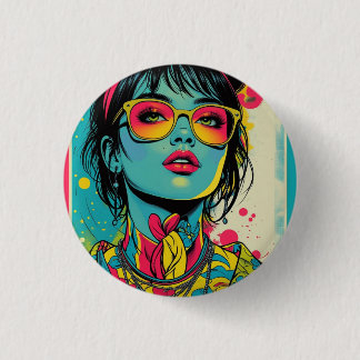 Neon Pop Diva Portrait - Bold & Vibranno Retro Art Button