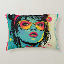 Neon Pop Diva Portrait - Bold & Vibranno Retro Art Dekokissen