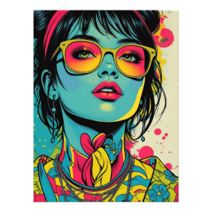 Neon Pop Diva Portrait - Bold & Vibranno Retro Art Fotodruck