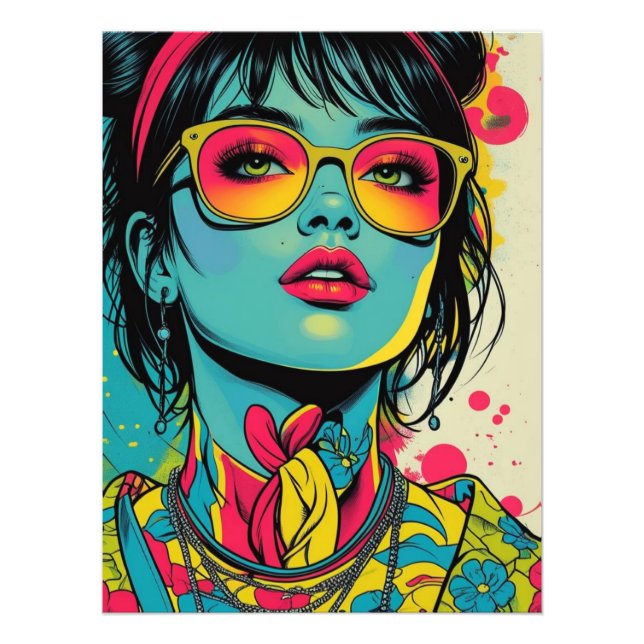 Neon Pop Diva Portrait - Bold & Vibranno Retro Art Fotodruck (Vorne)