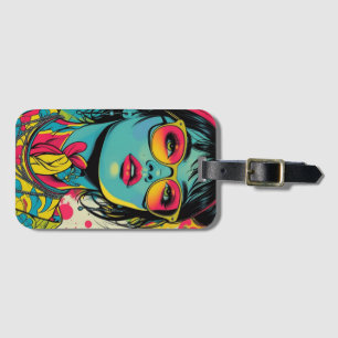 Neon Pop Diva Portrait - Bold & Vibranno Retro Art Gepäckanhänger