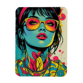 Neon Pop Diva Portrait - Bold & Vibranno Retro Art Magnet