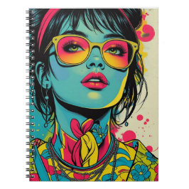 Neon Pop Diva Portrait - Bold & Vibranno Retro Art Notizblock