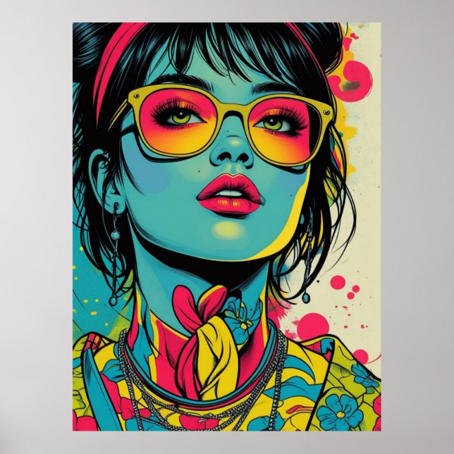 Neon Pop Diva Portrait - Bold & Vibranno Retro Art Poster (Vorne)